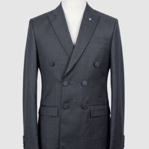Men's premium charcoal grey smart fit coat crafted from high-quality Indian fabric, featuring peak lapels and a six-button design.