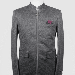 Men's grey textured zip-up coat with mandarin collar made from premium Iranian fabric