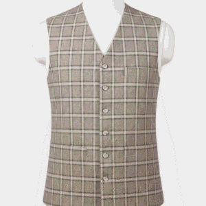 Men's ash grey grid check V-cut waistcoat in 960TR fabric modern tailored fit