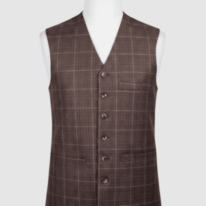 Brown checkered V-cut waistcoat for men made of 960TR fabric