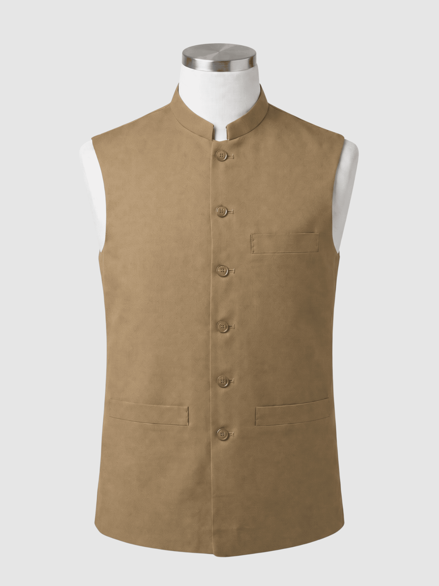 Classic Brown Mandarin Collar Waistcoat - 960TR Classic brown mandarin collar waistcoat in premium 960TR fabric by Kamal Clan