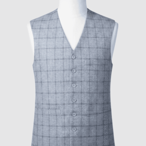 Men's light grey checkered V-cut waistcoat in 960TR fabric for formal events