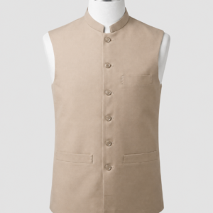 Light tan mandarin collar waistcoat in premium 960TR fabric by Kamal Clan