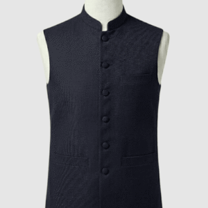 Midnight navy mandarin collar waistcoat in premium 960TR fabric by Kamal Clan