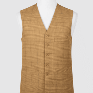 Men's mustard gold glen plaid check V-cut waistcoat in 960TR fabric